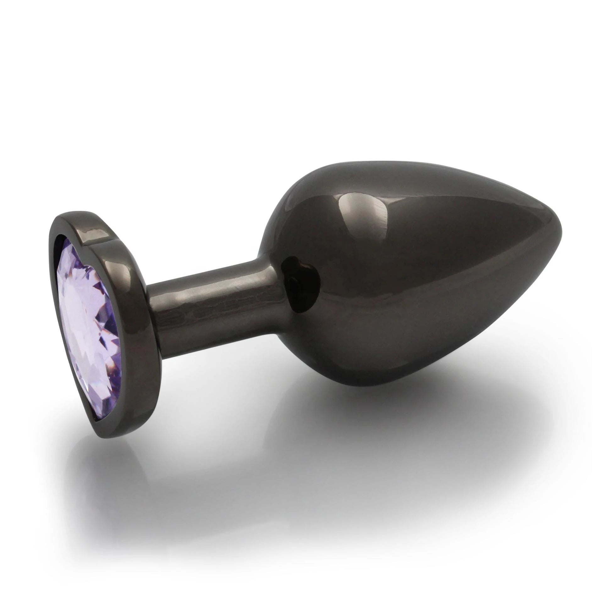 Heart Gem Butt Plug - Medium - Gunmetal/Amethyst Purple