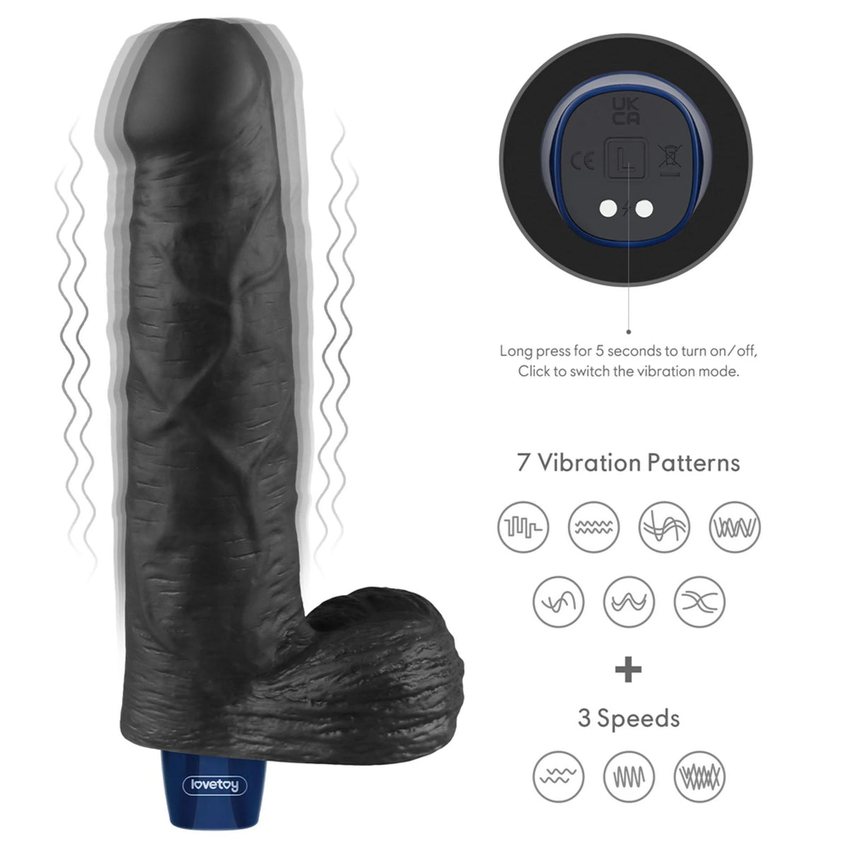 Consolador Softee 10 funciones – recargable, vibrador, negro 10-LV330221 | Lovetoy