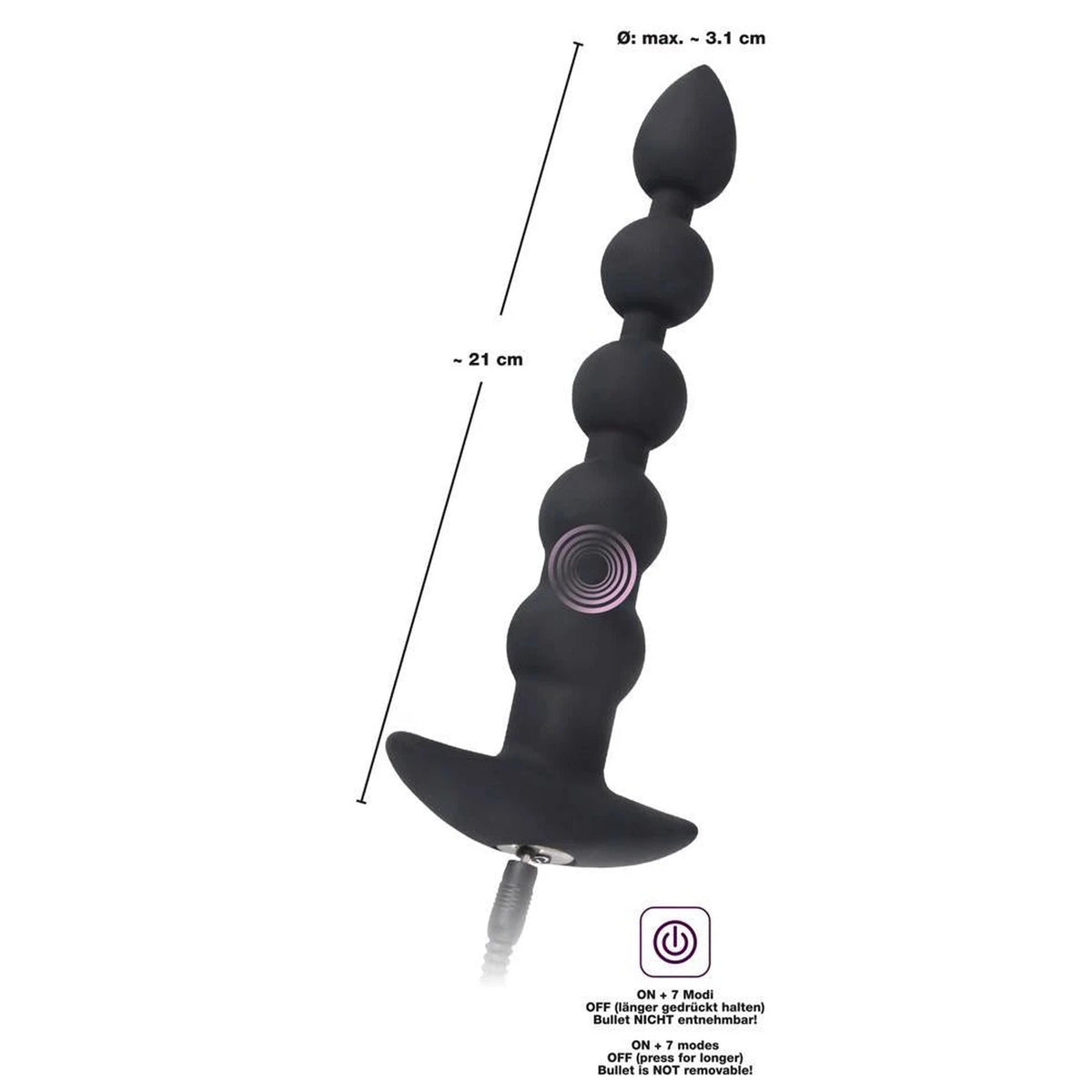 Bolas anais 7 funções – recarregável, preta | Black Velvets