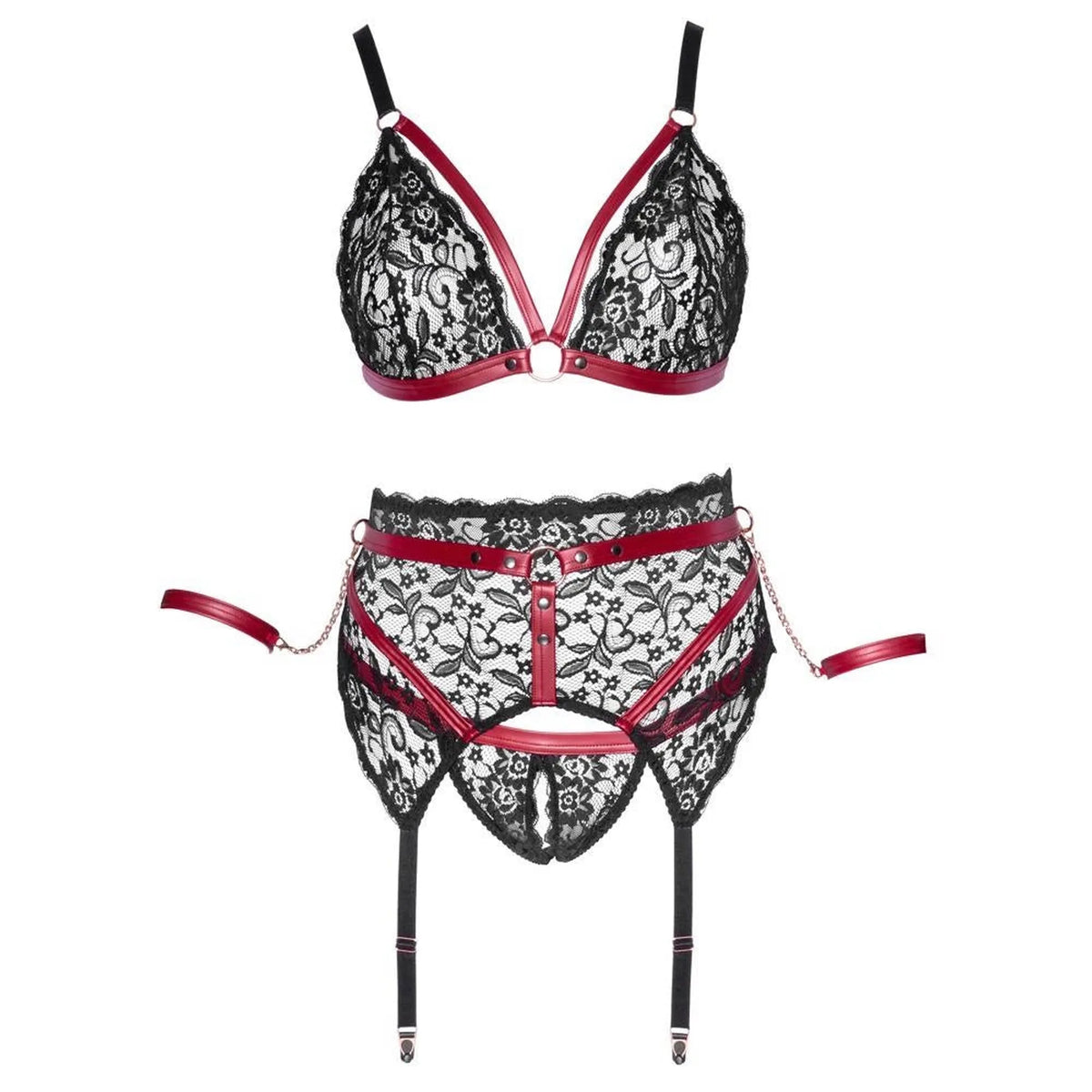 Conjunto de lingerie – em renda, aberto, preto 22139401081 | Cottelli BONDAGE