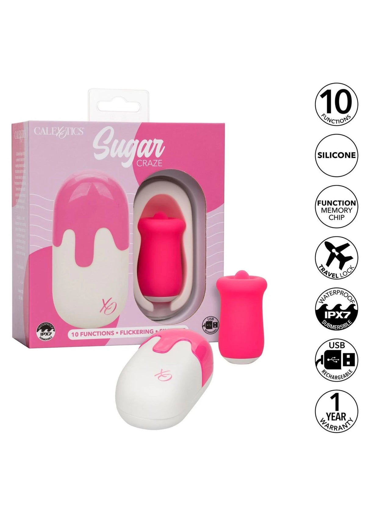 Estimulador de clítoris Sugar Craze 10 funciones – recargable, rosa | Calexotics