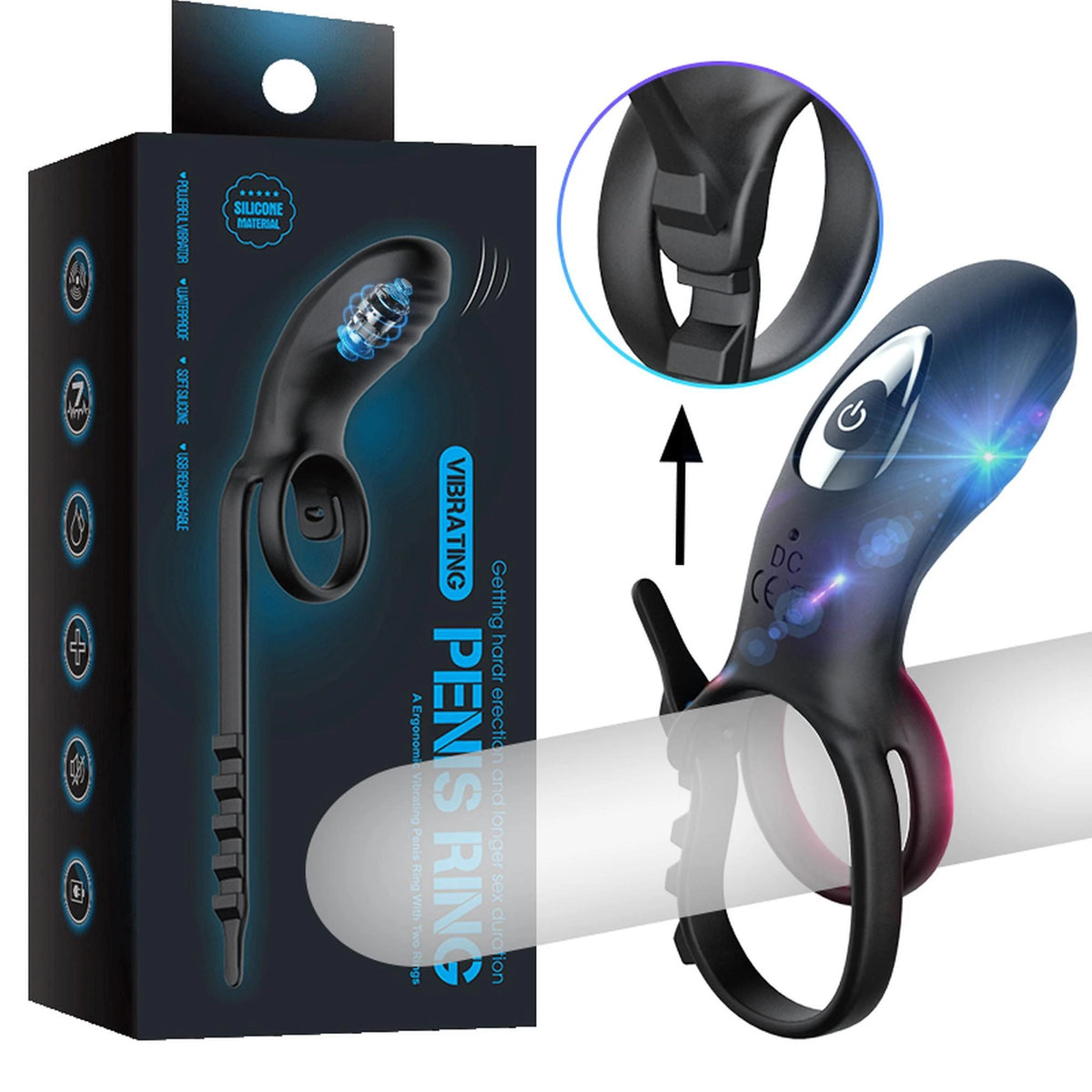 Anillo para el pene AdjustableDouble – con mando a distancia, recargable, negro | Favorites