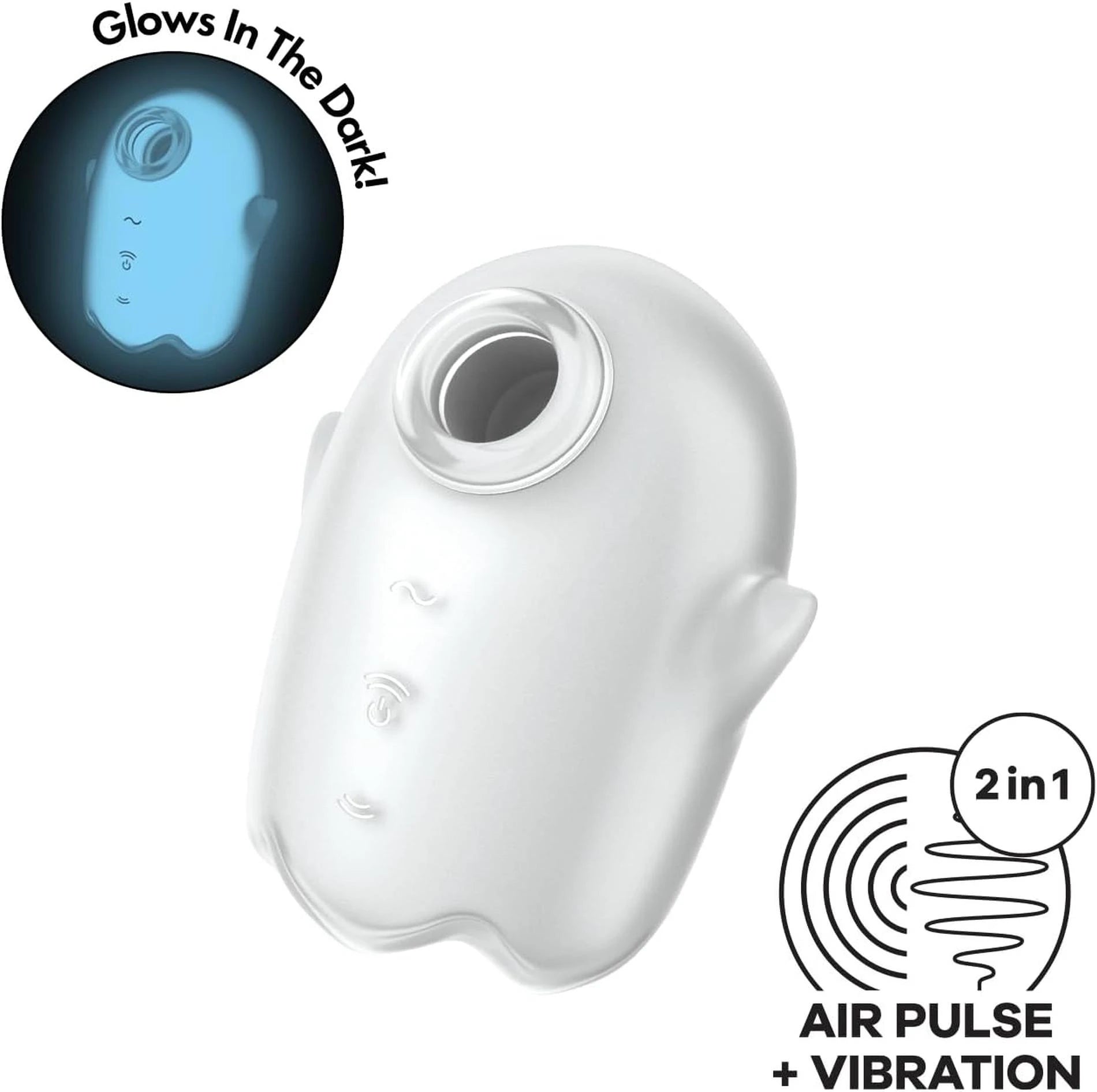 Glowing Ghost - Glow in the Dark - Double Air Pulse Vibrator - White
