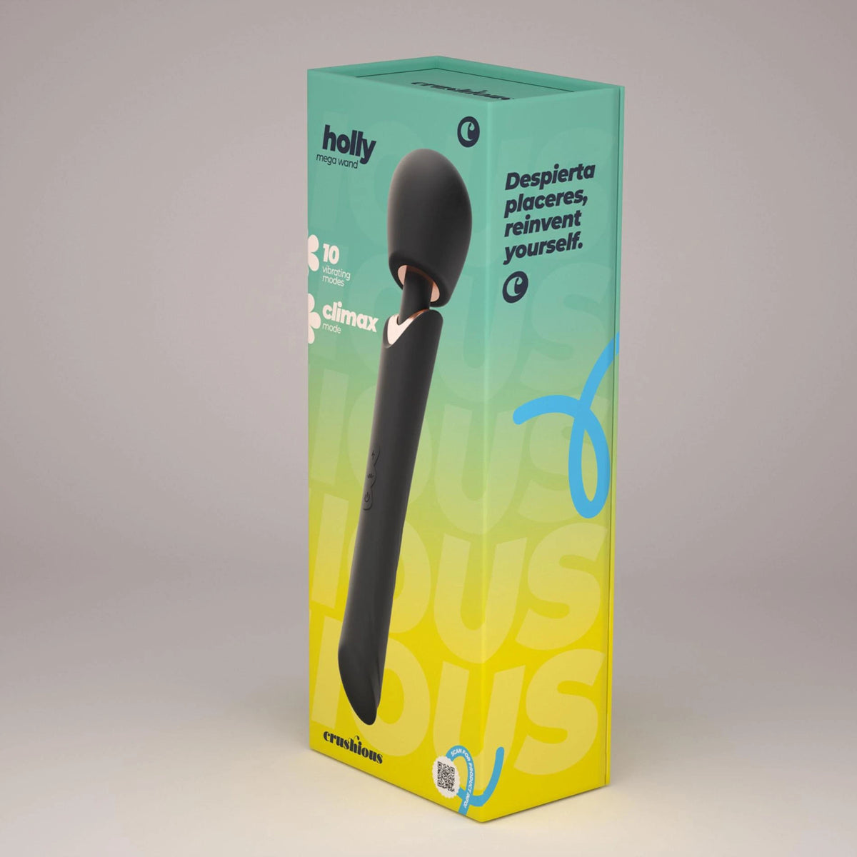 Massajador wand Holly 10 funções – recarregável, preto | Crushious