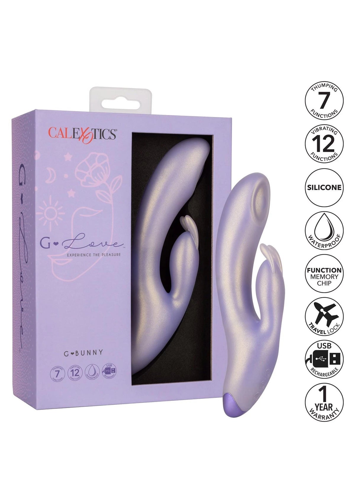 Vibrador rabbit 12 funciones – recargable, morado | Calexotics