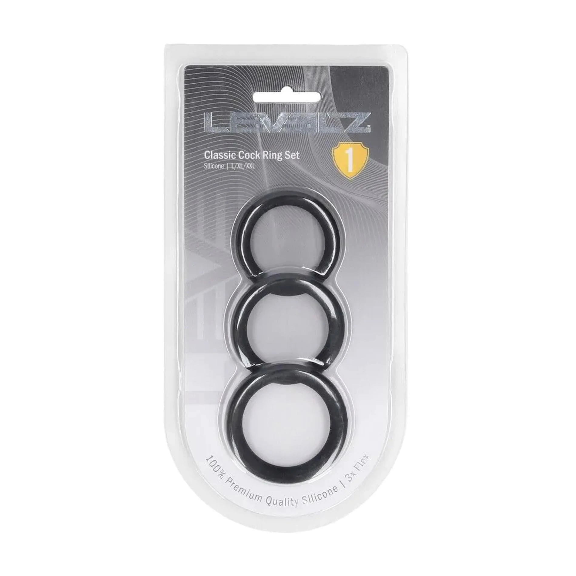 Anneau pénien classique en silicone, lot de 3 - T. L/XL/XXL - Noir