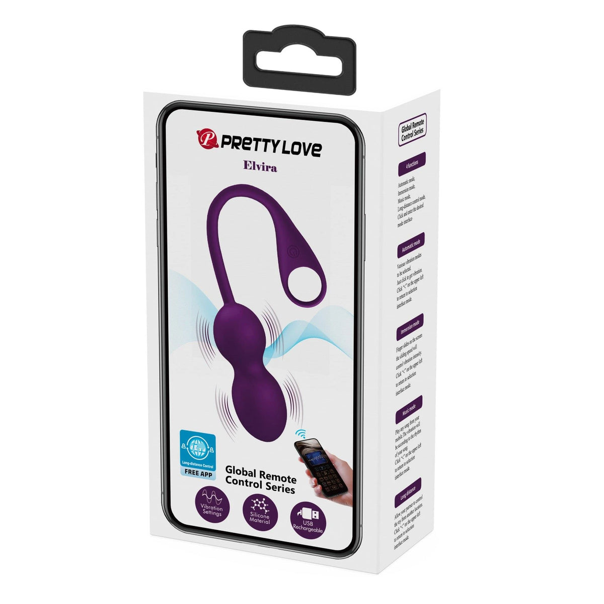 Bolas de Kegel Elvira Mobile distance 12 funciones – control por app, recargable, ciruela | Pretty Love