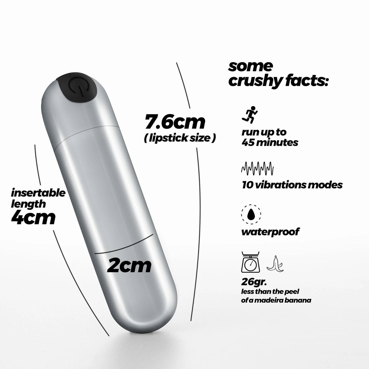 Vibratore bullet Imoan 10 funzioni – ricaricabile, argento | Crushious