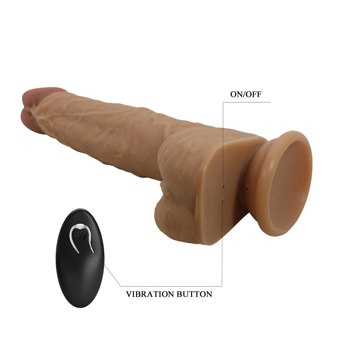 Realistischer Vibrator Jonathan 8 3 3 Funktionen – mit Fernbedienung, braun | Pretty Love