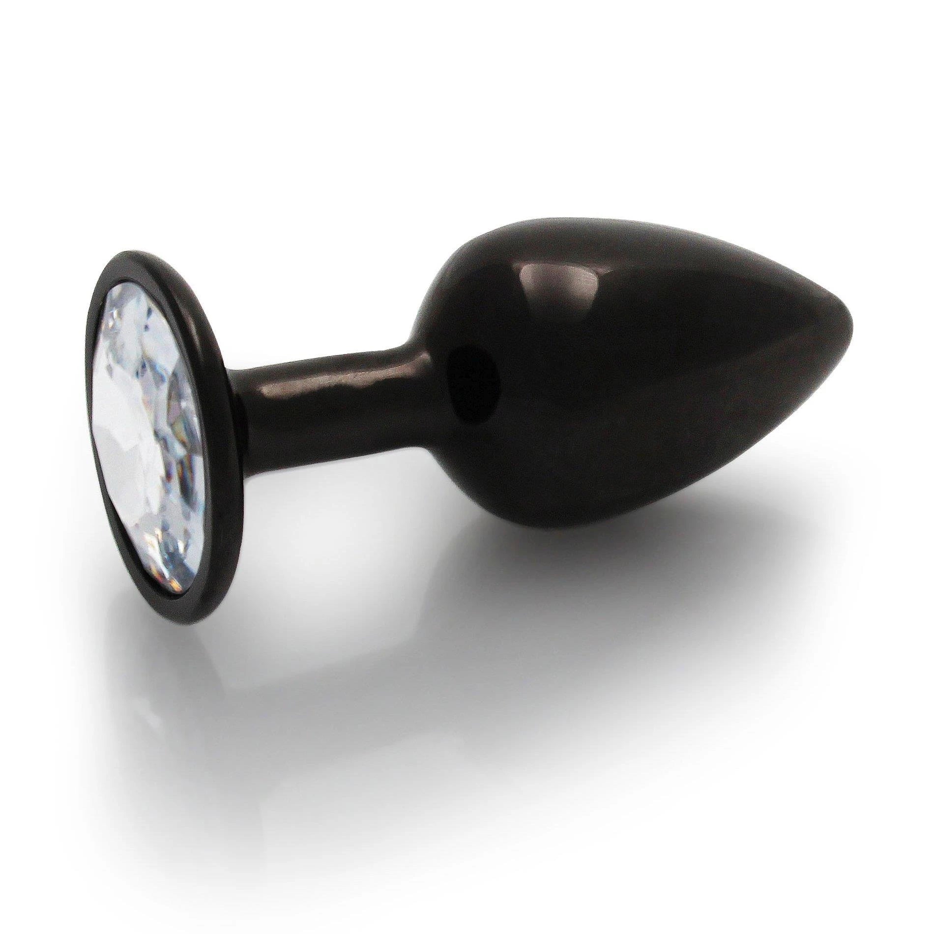 Round Gem Butt Plug - Small - Gunmetal/Diamond