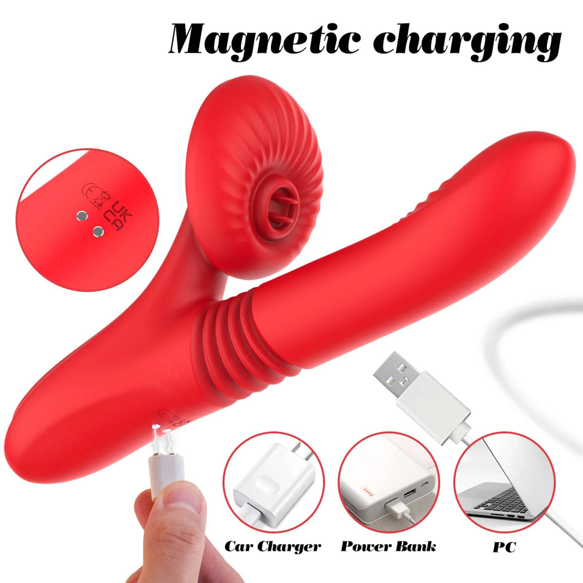 Estimulador de clítoris Licking 7 funciones – recargable, con calor, rojo | Favorites