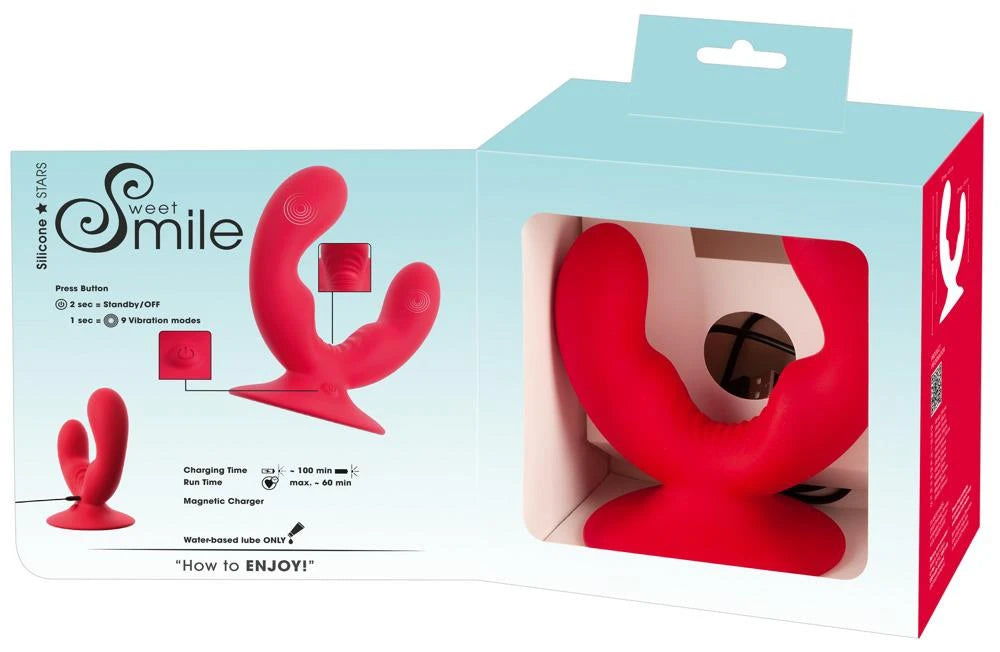 Vibrador especial 9 funções – recarregável, duplo, vermelho | Sweet Smile