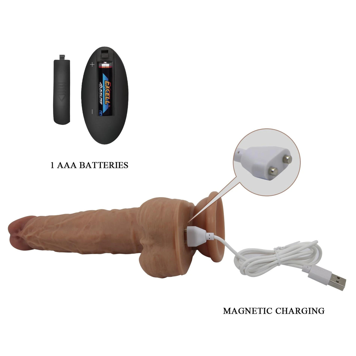 Realistischer Vibrator Jonathan 8 3 3 Funktionen – mit Fernbedienung, braun | Pretty Love