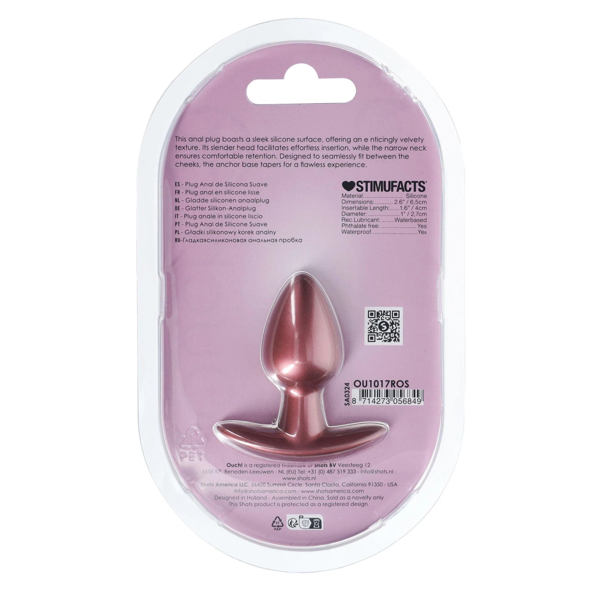 Smooth Silicone Anal Plug - Small - 2.6 / 6.5 cm - Rose Gold