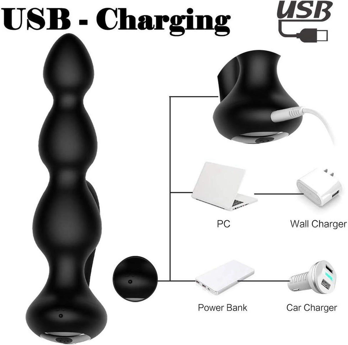 Plug anal RemoteSilicone AnalBeads – vibratório, com controlo remoto, preto | Favorites