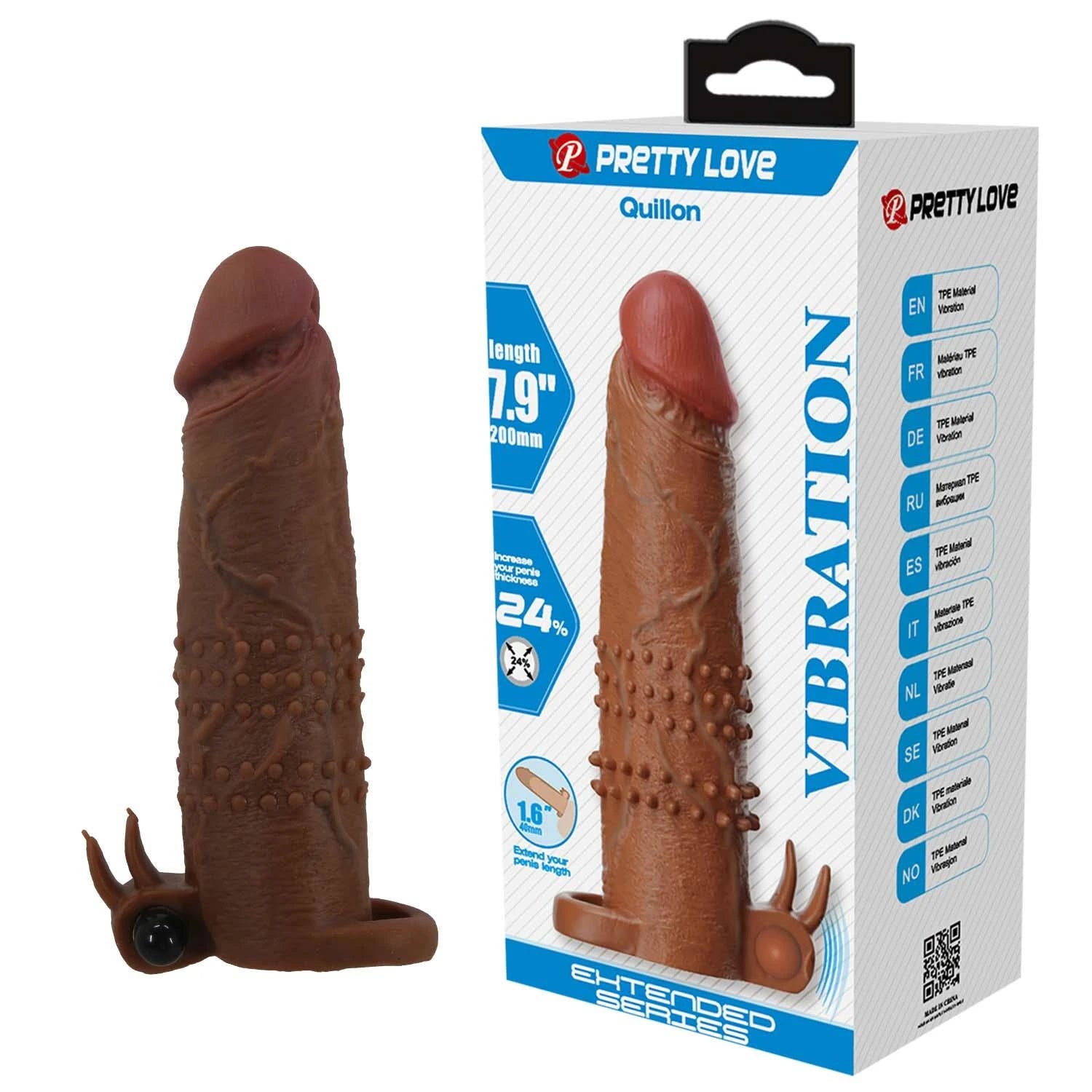 Pretty Love Quillon – Gaine Vibrante pour Pénis Marron 20 cm
