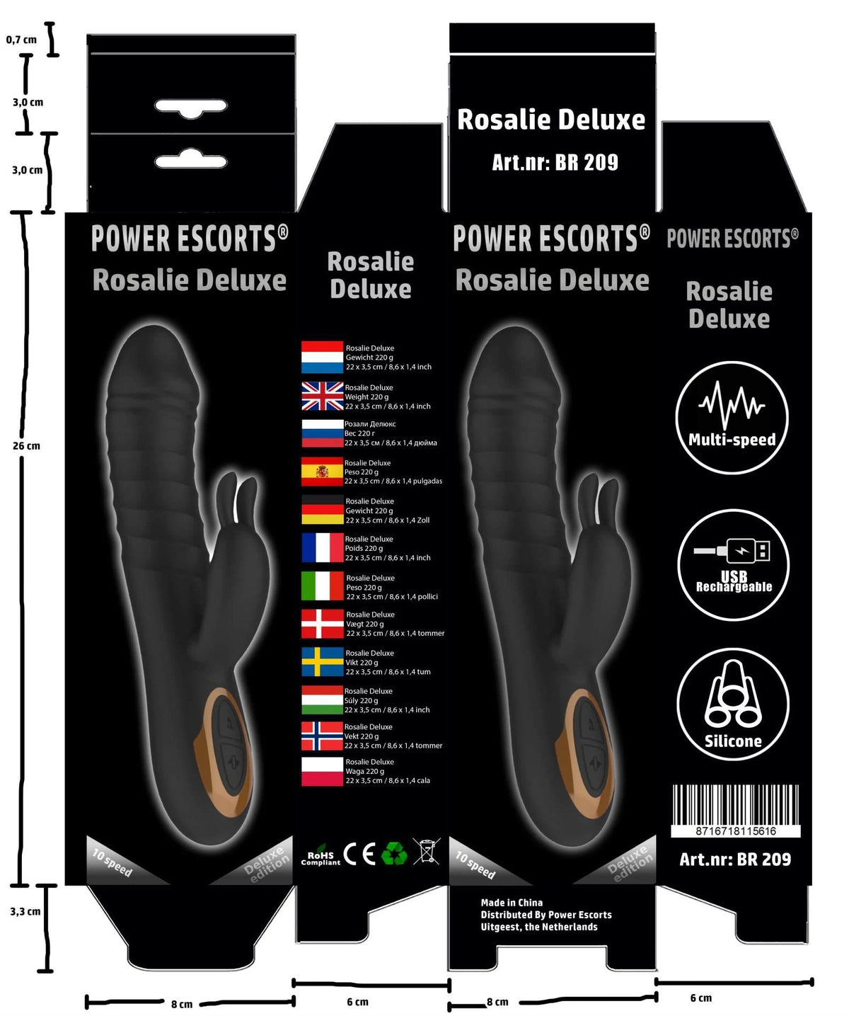 Vibrador rabbit Br209 Rosalie – recargable, negro | Power Escorts
