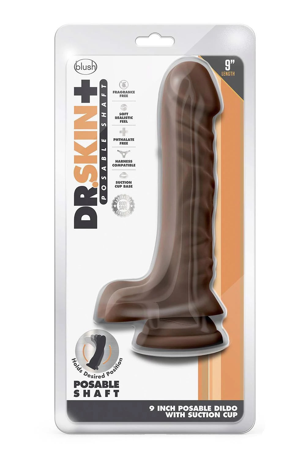 Consolador DR Posable 22.9 cm – con ventosa, marrón | Blush