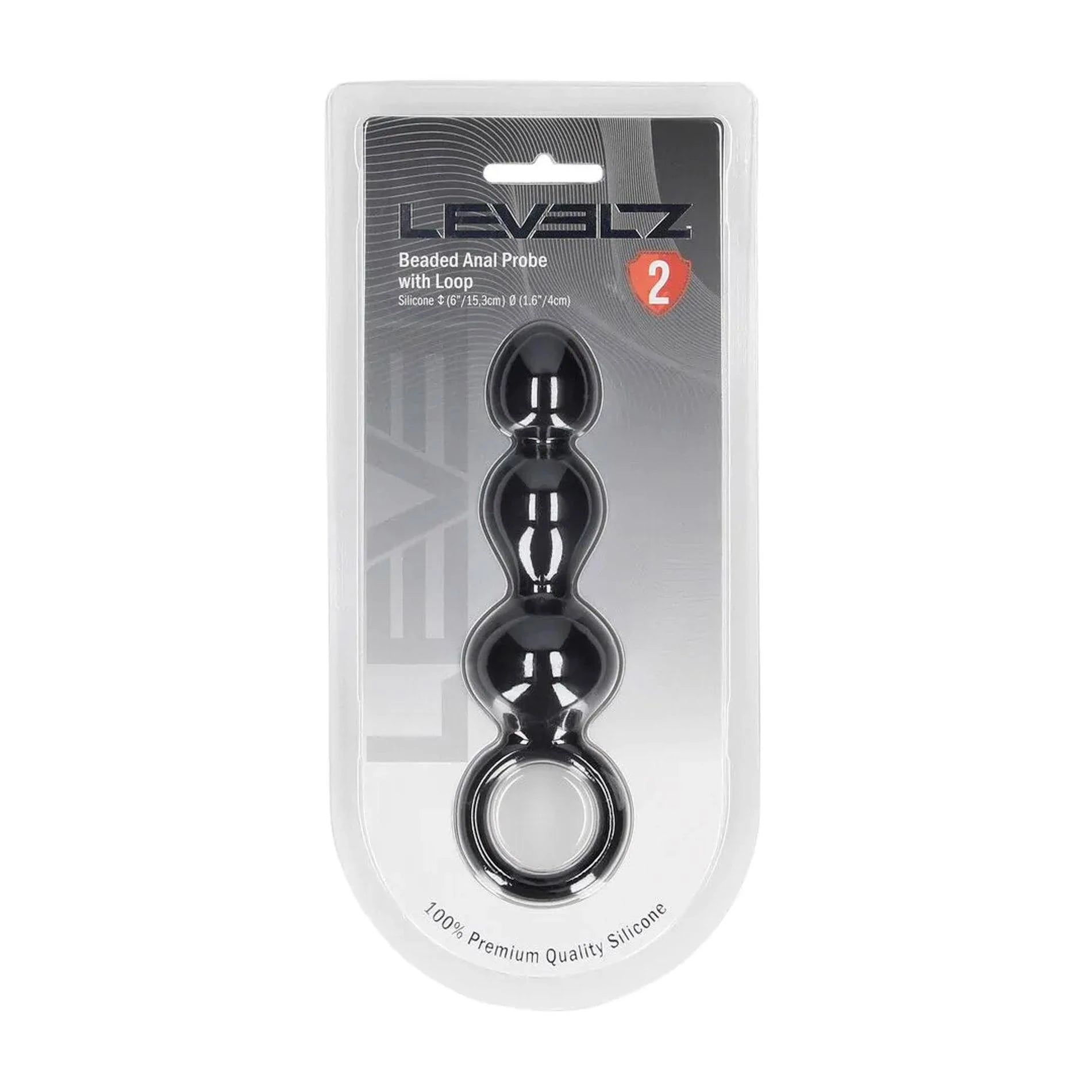 Sonde anale en silicone perlée avec boucle - Noir