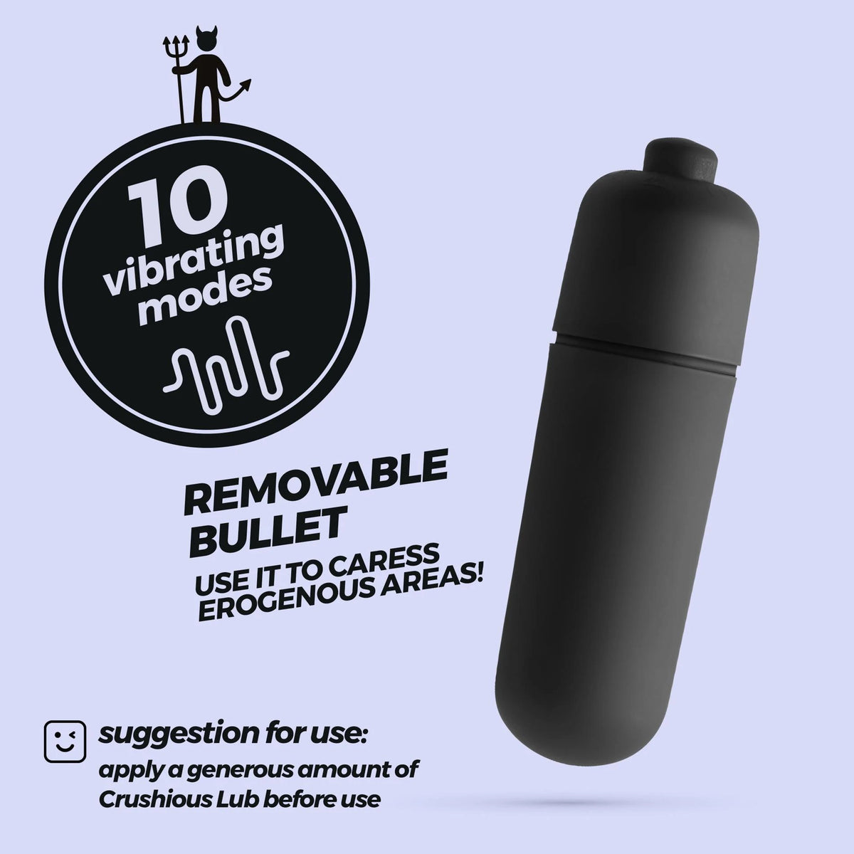 Vibratore bullet Pet Devil 10 funzioni – nero | Crushious