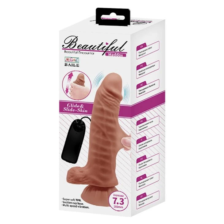 Realistic vibrator Maddox 7 3 base – remote control, with suction cup | Baile