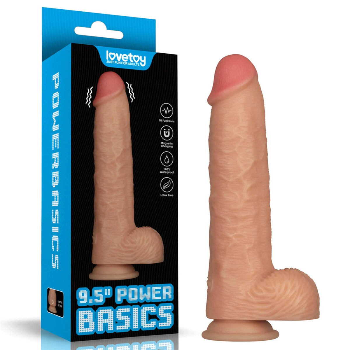 Realistic vibrator Basics 10 functions – with suction cup, nude 23.6 cm | Lovetoy