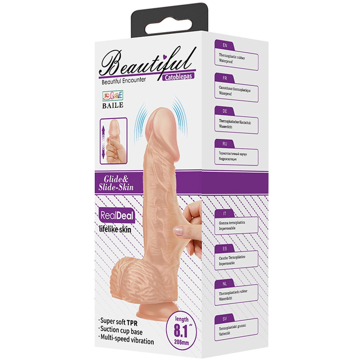 Realistic vibrator Catoblepas 8.1″″ – remote control, with suction cup, nude | Baile