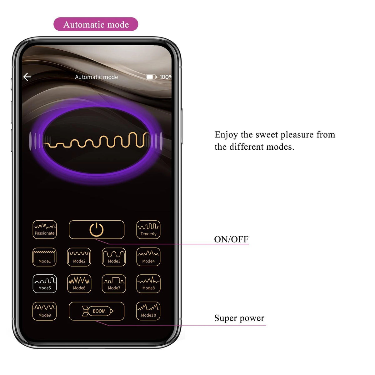 Vibrating egg Nymph Mobile distance AAA 12 functions – app-controlled, rechargeable, plum | Pretty Love