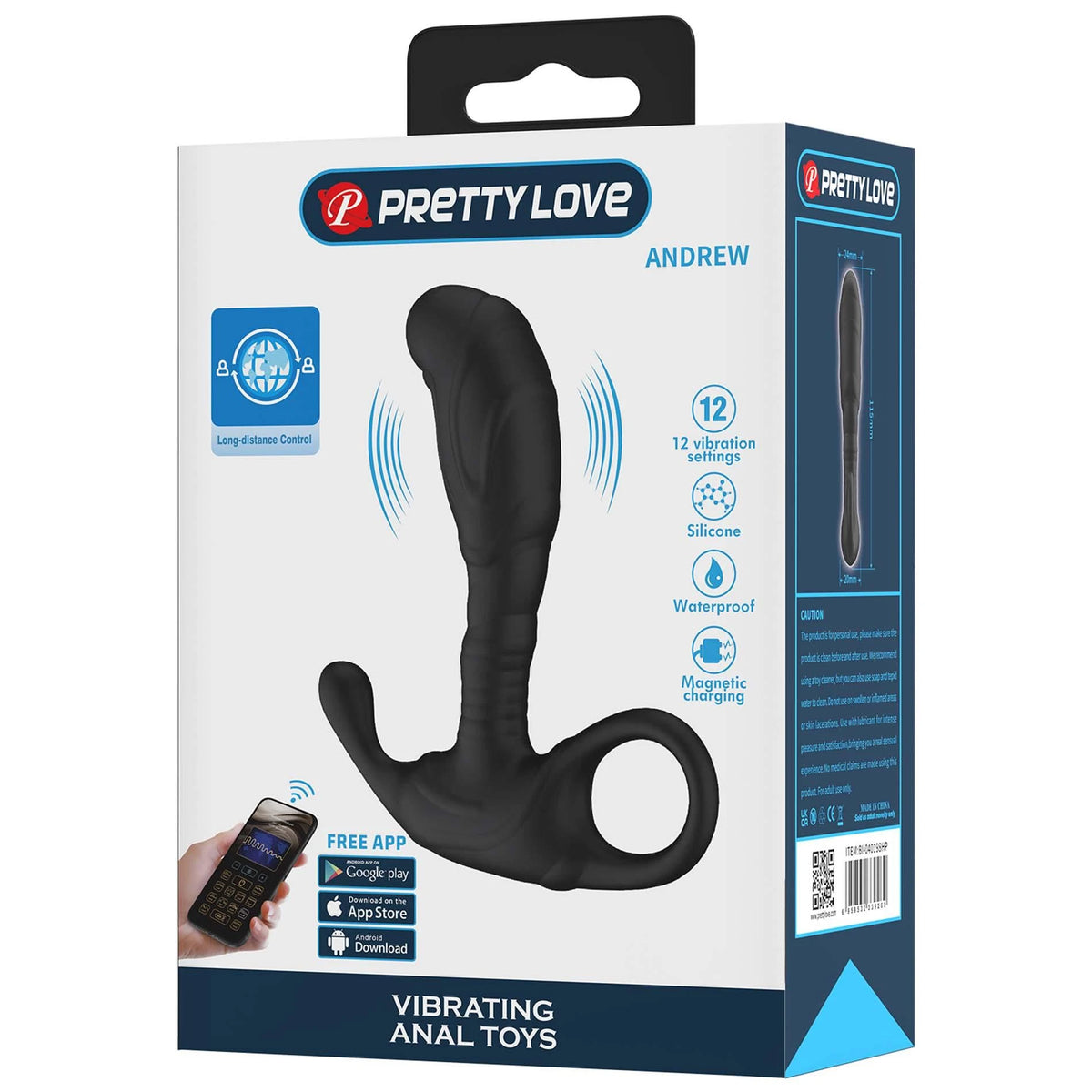 Plug anale Andrew Controlled 12 funzioni – controllo da app, ricaricabile, nero | Pretty Love