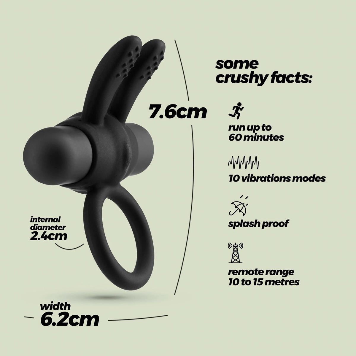 Anillo para el pene Nacho 10 funciones – con mando a distancia, vibrador, negro | Crushious