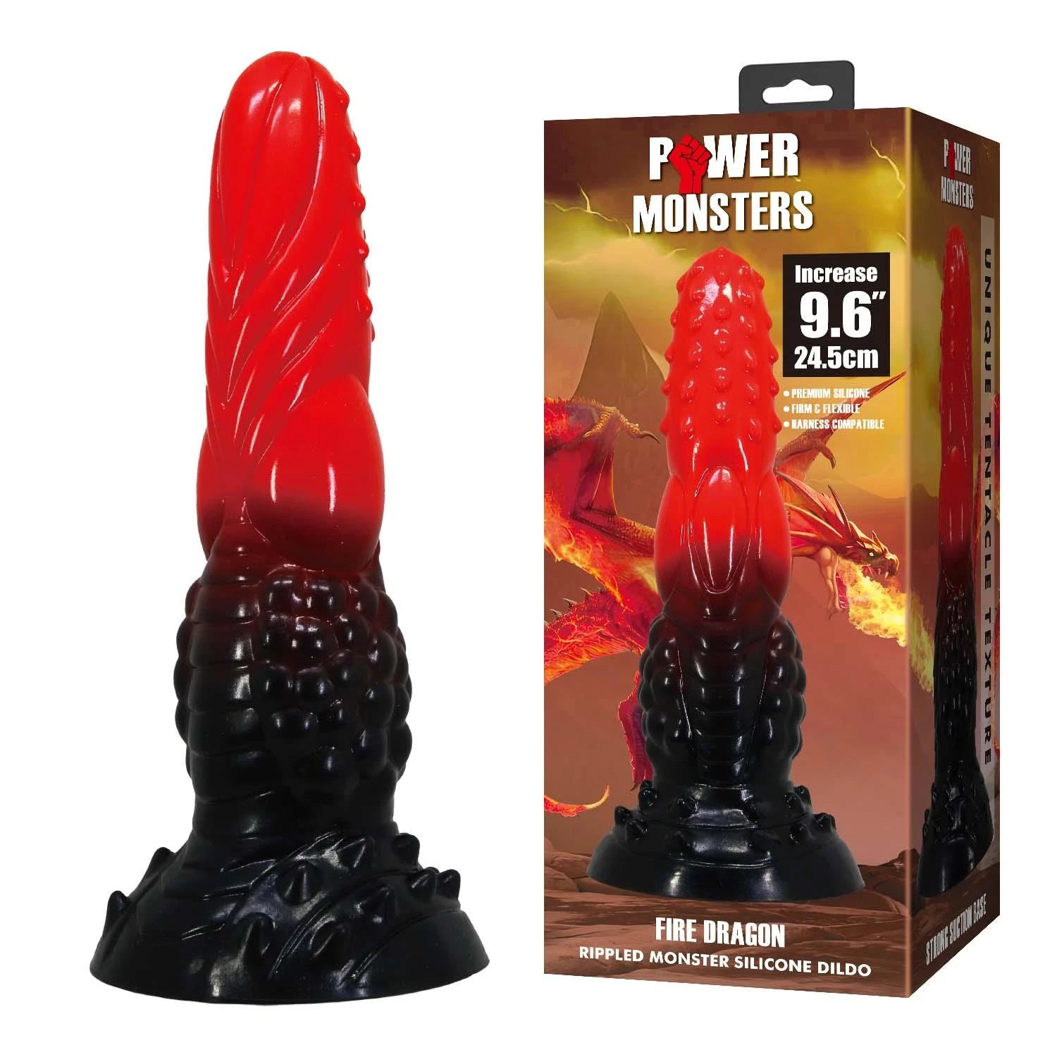 Power Monsters Fire Dragon – Godemichet en silicone Monstres ondulés 24,5 cm