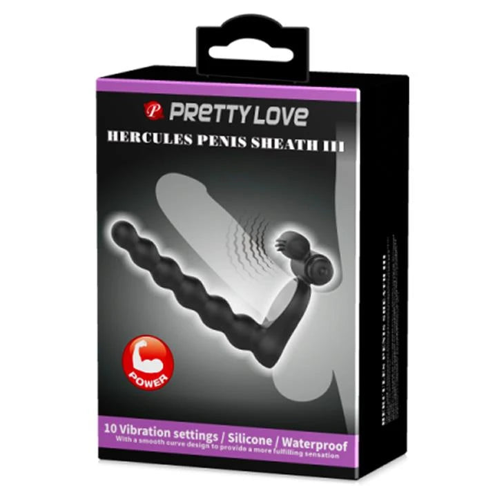 Anel peniano Hercules Sheath III 10 funções – vibratório, com aquecimento, preto | Pretty Love