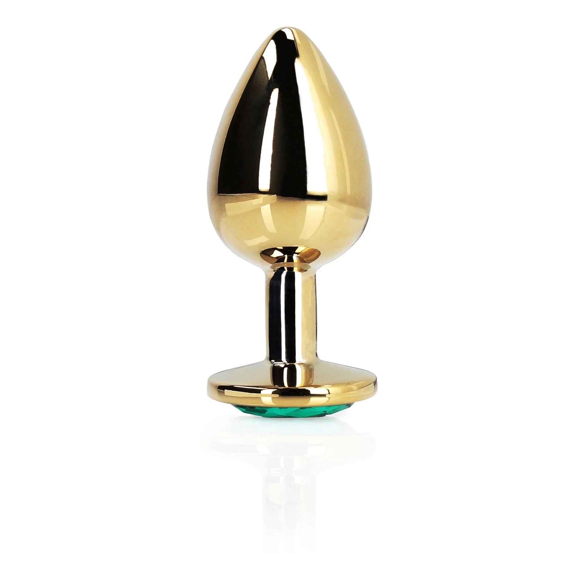 Round Gem Butt Plug - Medium - Gold/Emerald Green