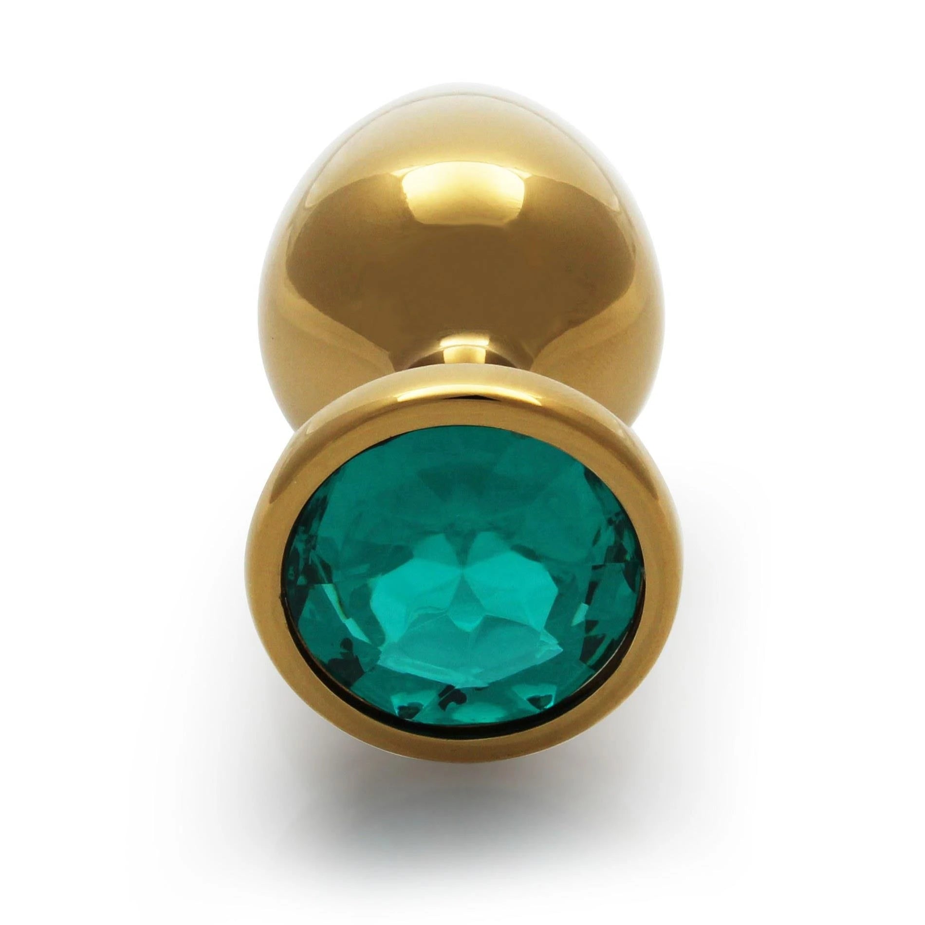 Round Gem Butt Plug - Medium - Gold/Emerald Green