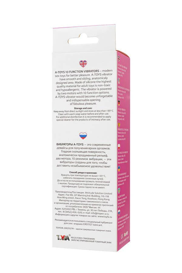 A-TOYS, Vibrateur Nessy avec Stimulateur Clitoridien, Silicone, Rose, 20 cm, 10 vitesses, 2xAAA