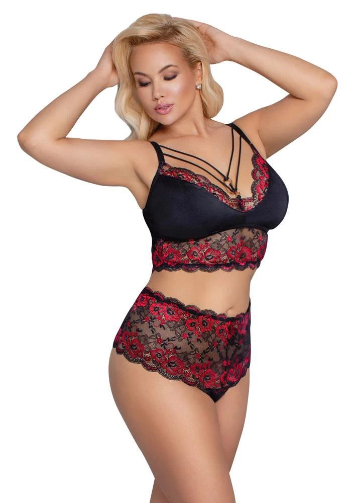 Soutien-gorge et culotte noir/rouge 4XL