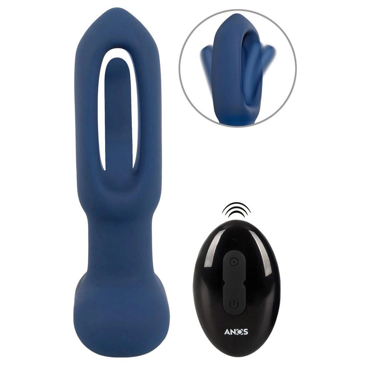 Butt plug Flicking 10 functions – vibrating, remote control, blue | ANOS