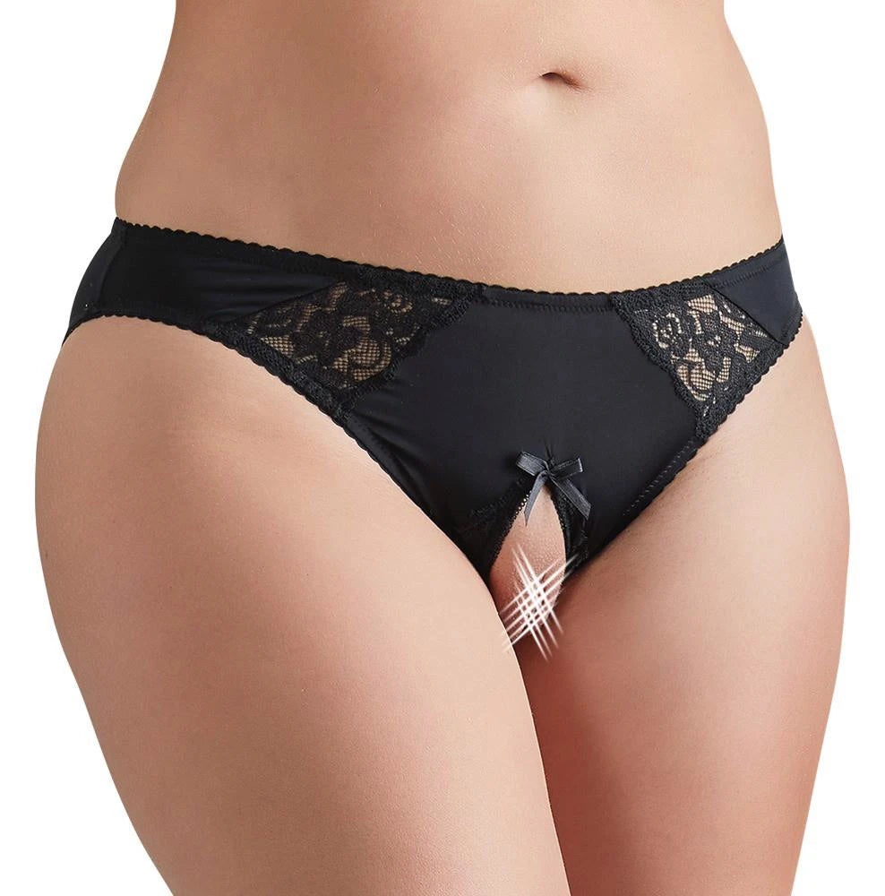 Cueca – em renda, com laços, preta | Cottelli CURVES
