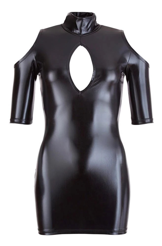 Vestido – wetlook, com aberturas, preto | Cottelli PARTY