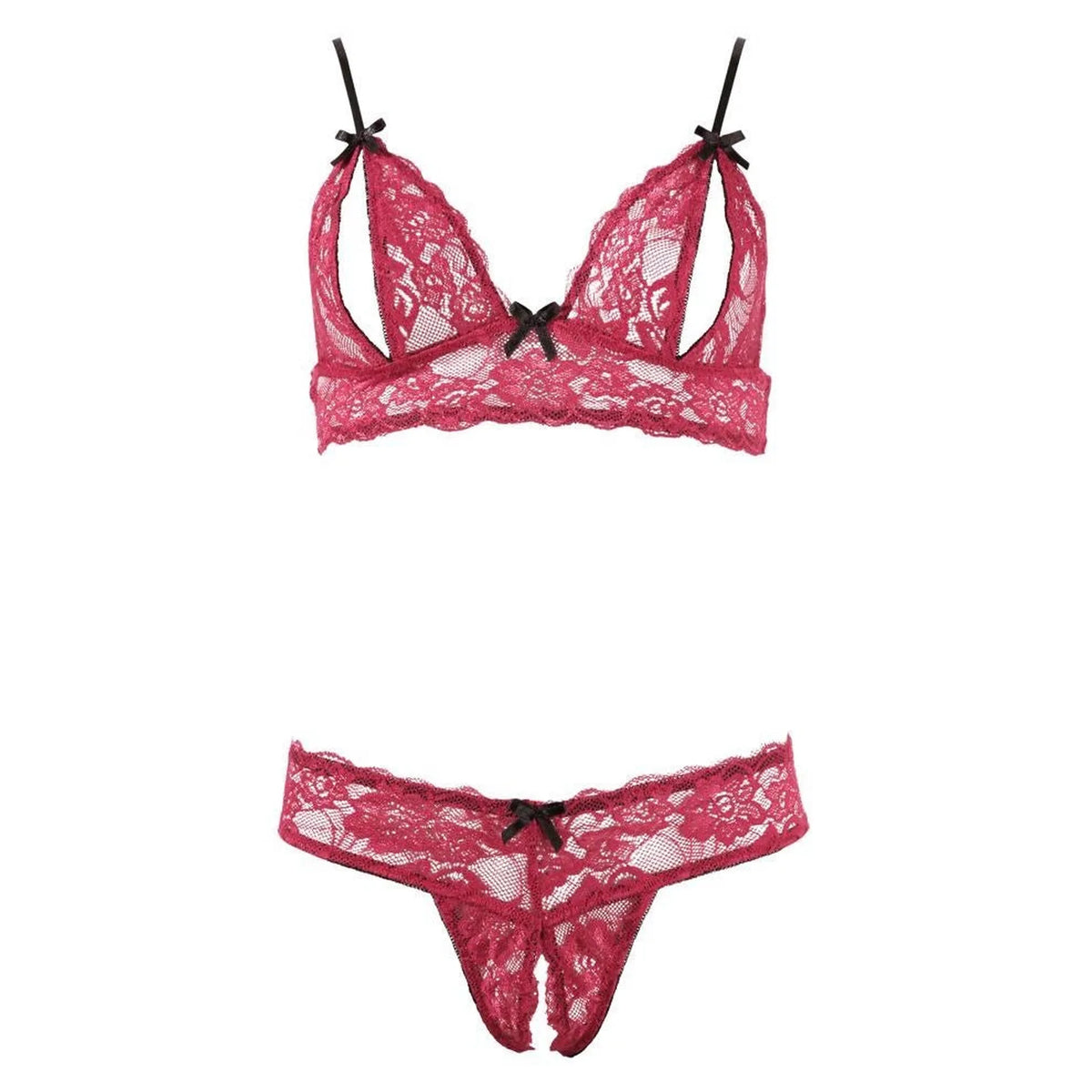 Lingerie set – lace, open crotch, red 22124473031