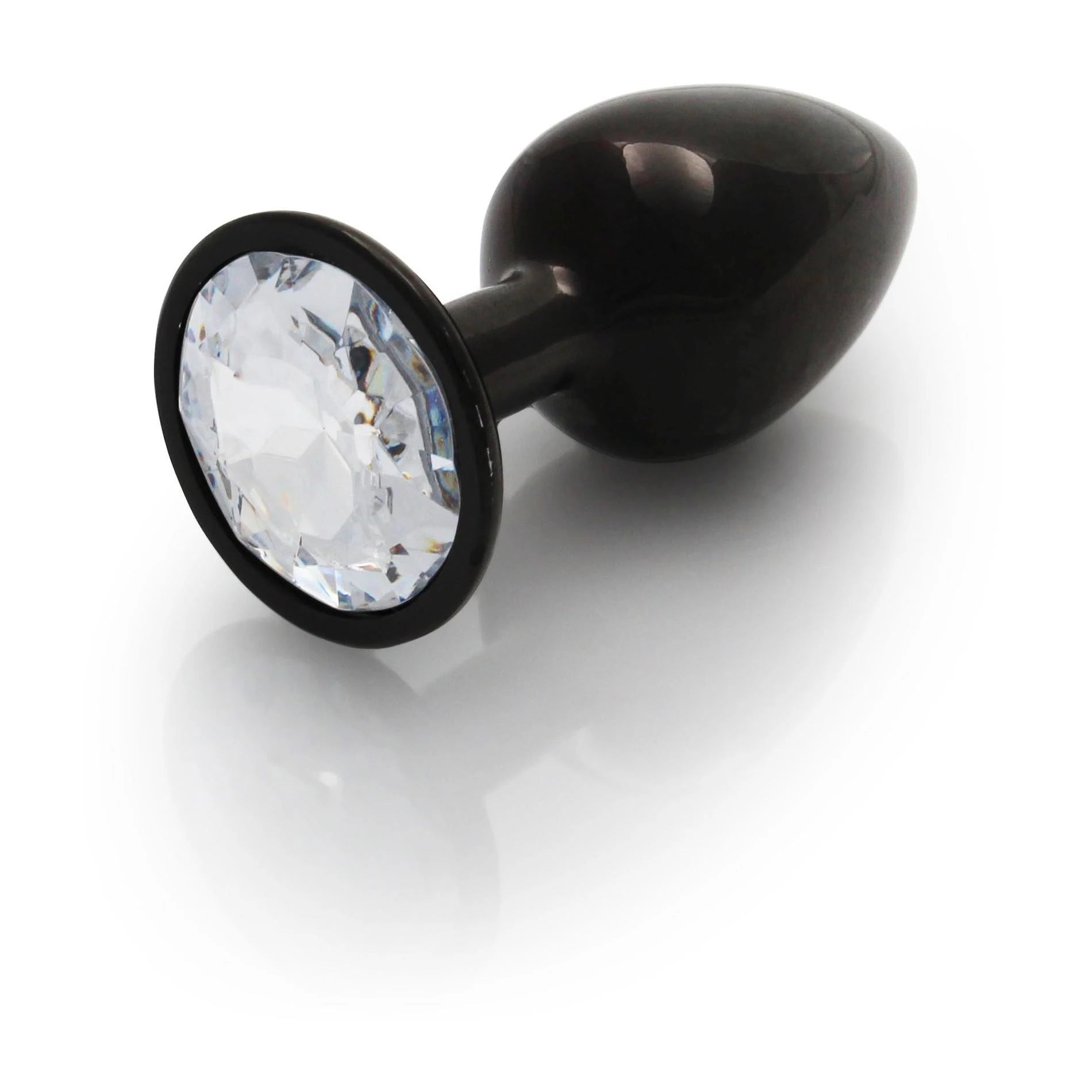 Round Gem Butt Plug - Small - Gunmetal/Diamond