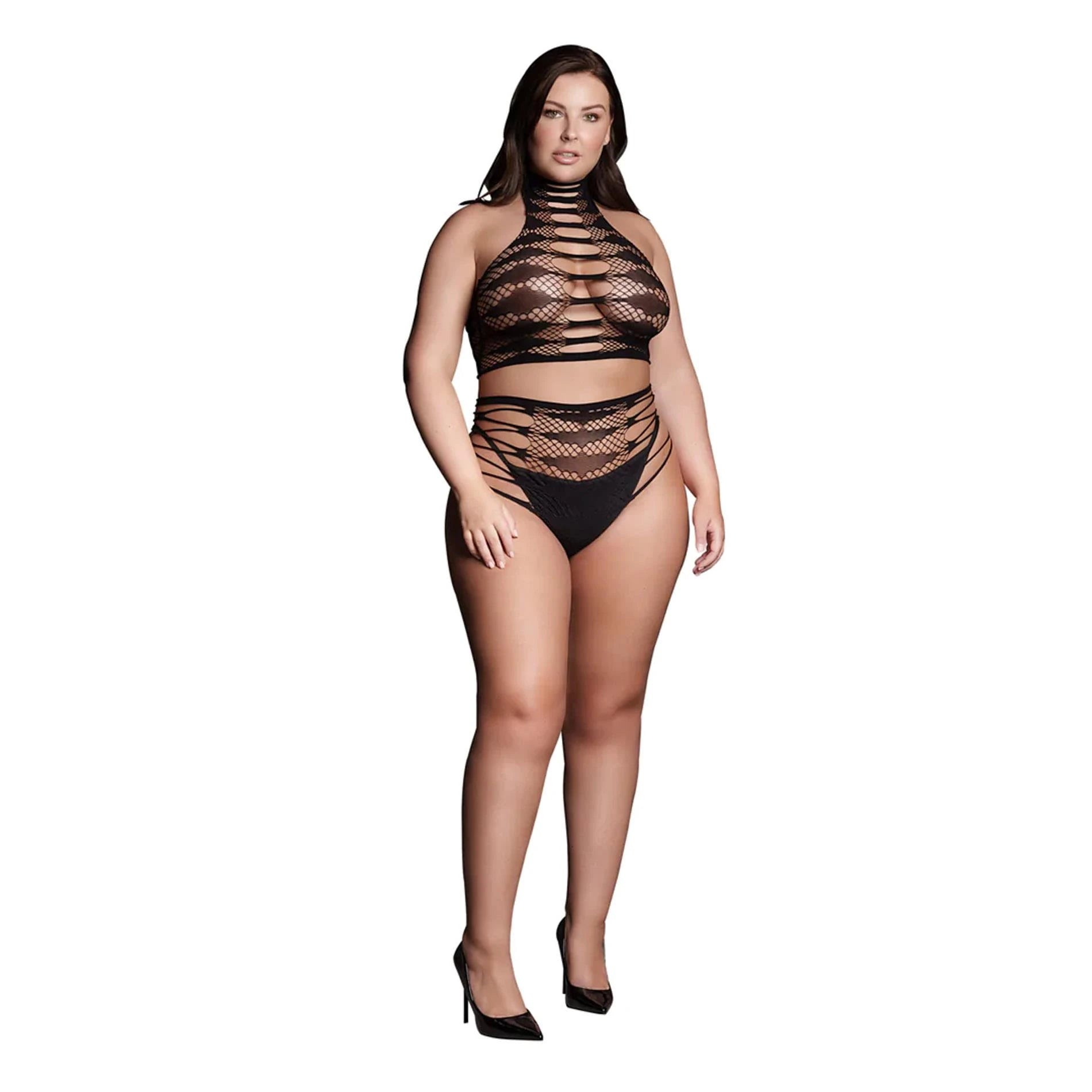 Carpo XLVI - Deux pièces avec col roulé, crop top et culotte - Grande taille