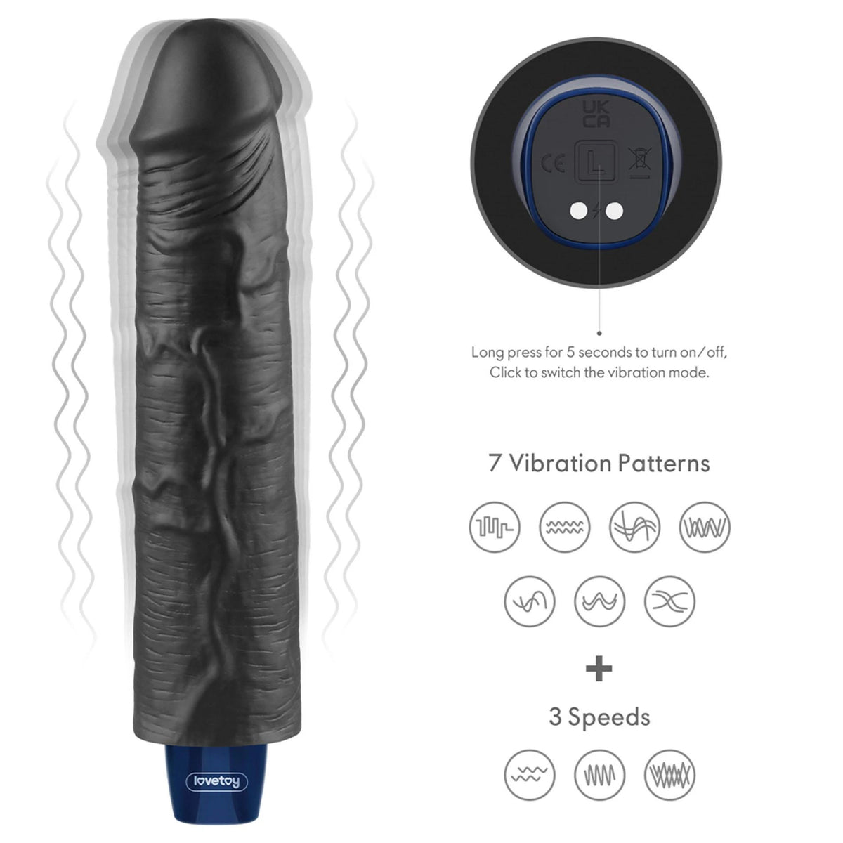 Dildó Softee 10 funkció – újratölthető, vibrációs, fekete 10-LV330222 | Lovetoy