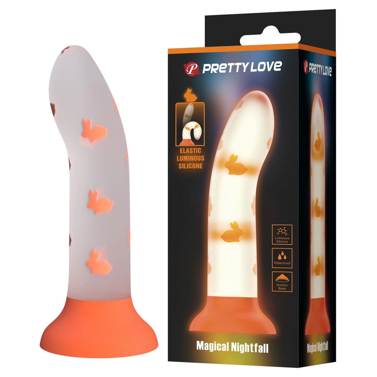 Realistic vibrator Magical Nightfall Luminous base – with suction cup, glow in the dark, clear | Pretty Love