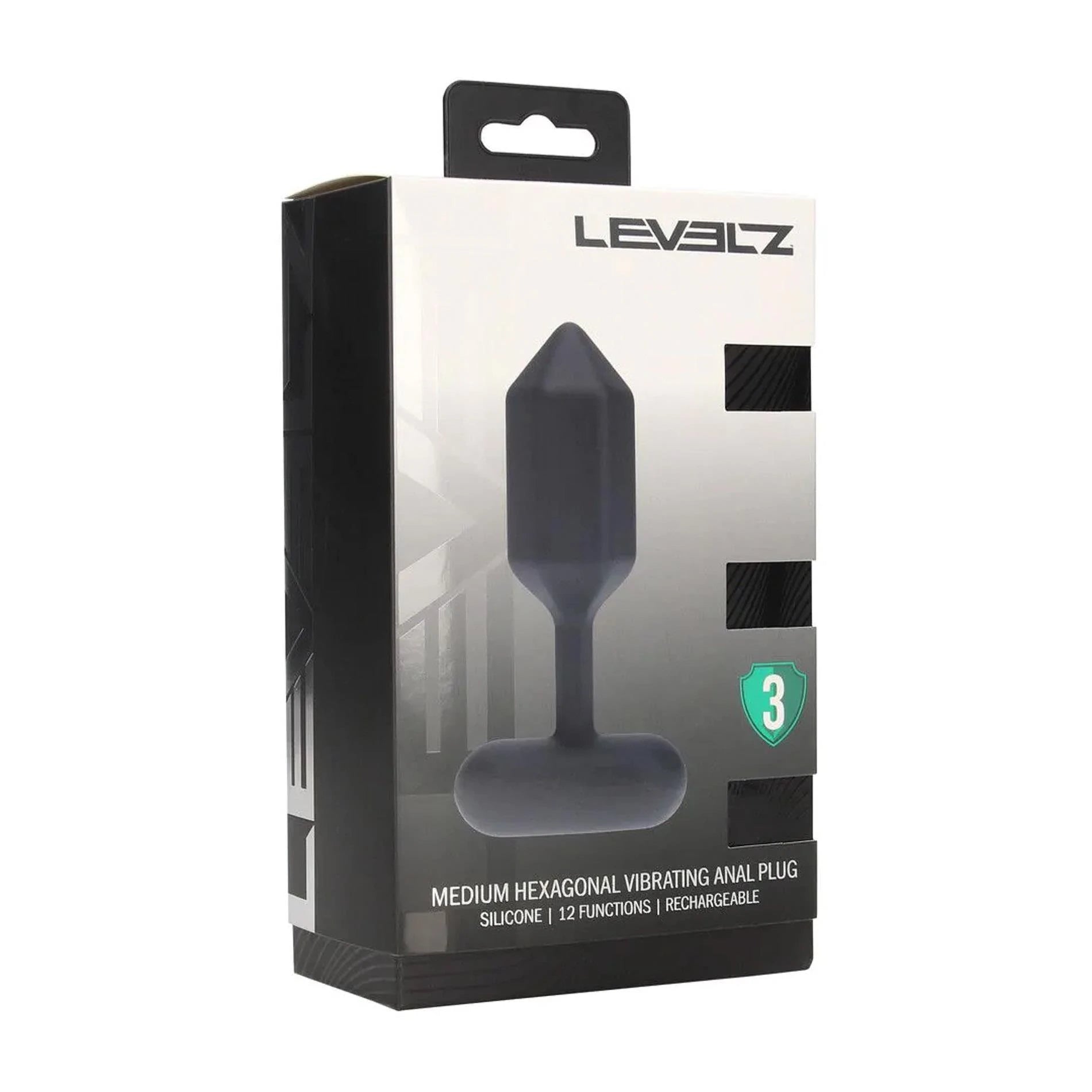 Vibrating Silicone Hexagonal Anal Plug - M - Black
