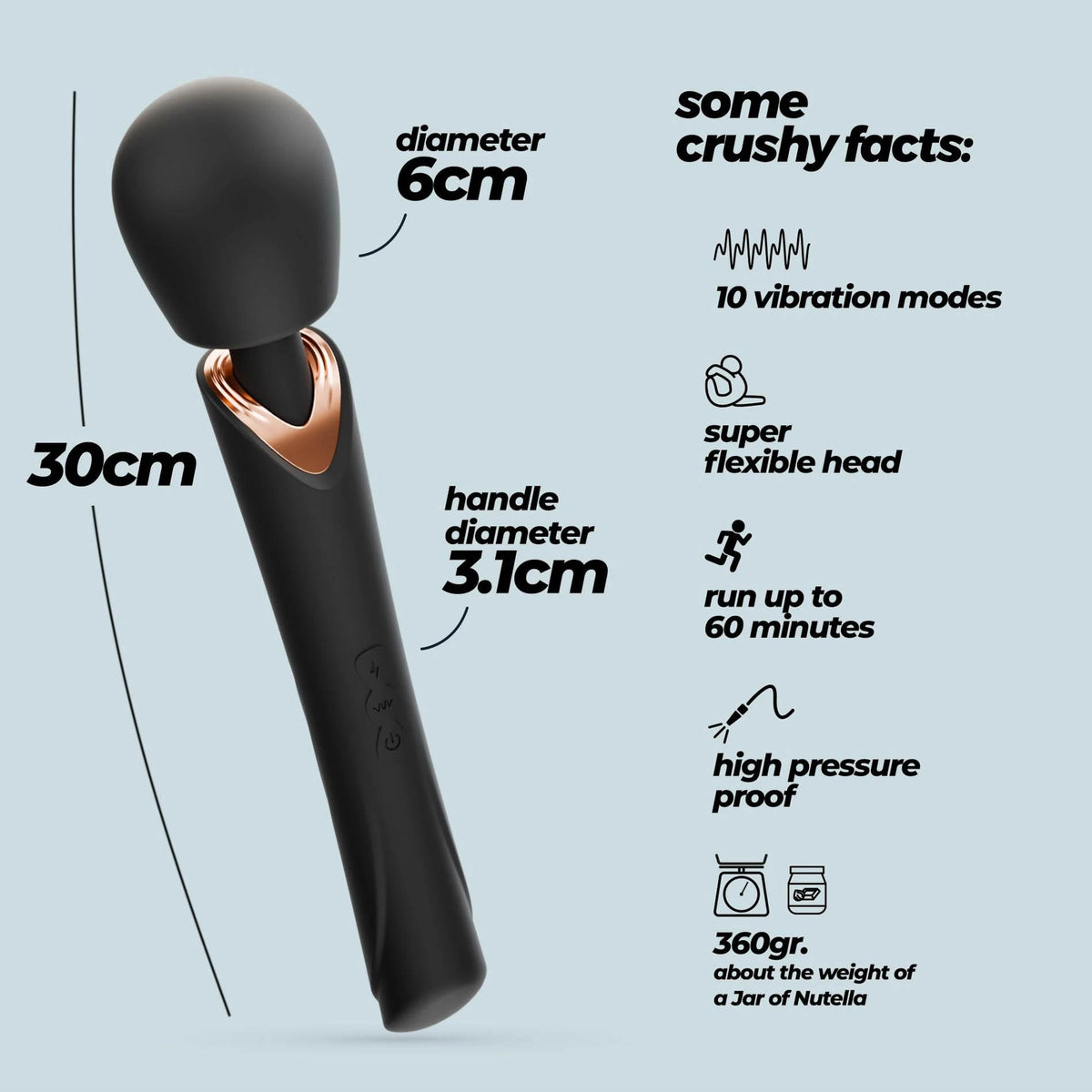 Massajador wand Holly 10 funções – recarregável, preto | Crushious