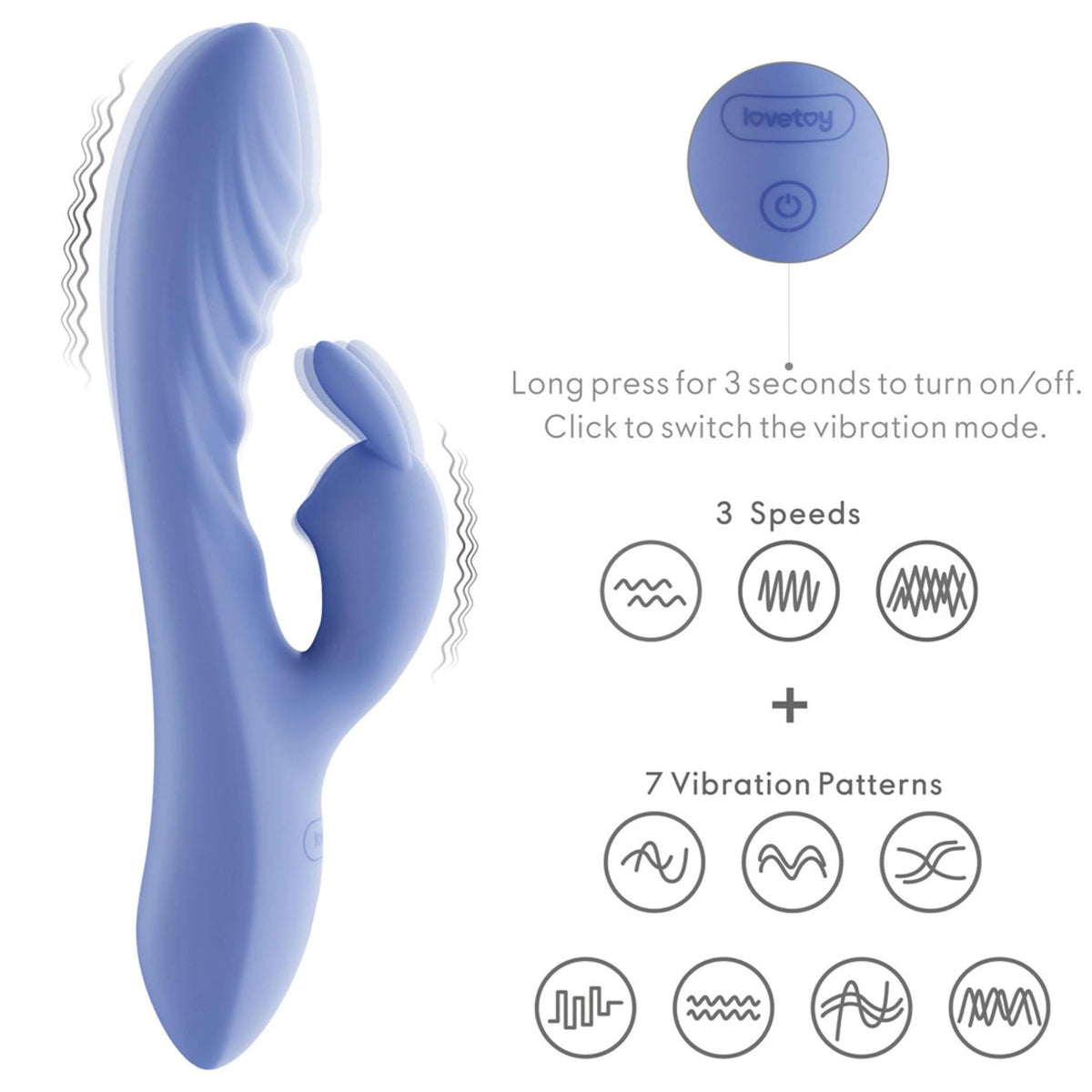 Rabbit vibrátor L'Allure Swirl – újratölthető, kék | Lovetoy