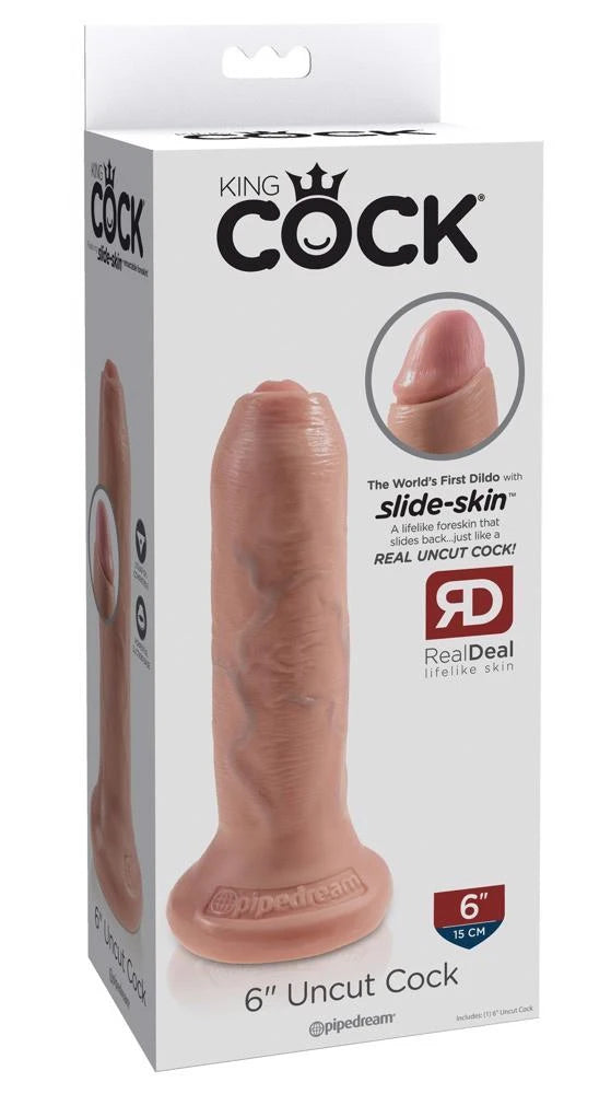 Realistischer Dildo 6in Uncut – mit Saugnapf, aus Cyberskin, hautfarben | King Cock