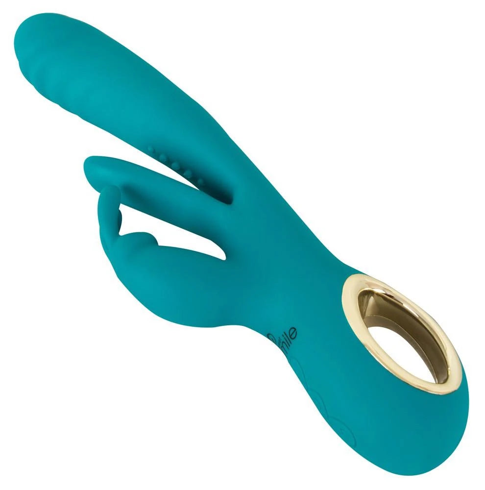 Rabbit vibrator Thrust 10 functions – rechargeable, thrusting, turquoise | Sweet Smile