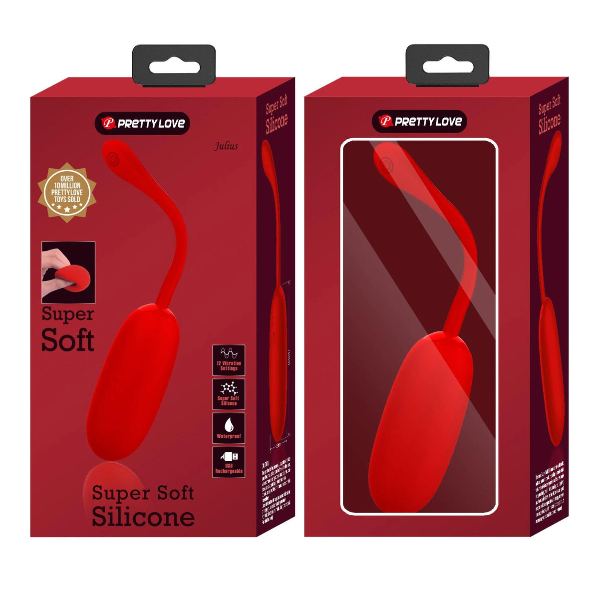 Ovetto vibrante Julius 12 funzioni – ricaricabile, rosso | Pretty Love